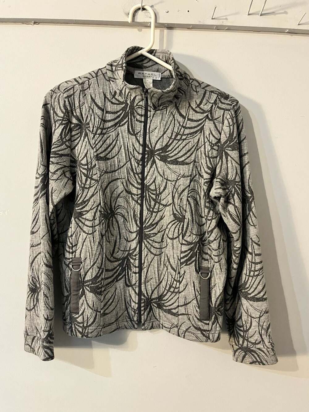 Rafael Sport Gray Black Fireworks Print Jacquard Knit Full Zip 003-093